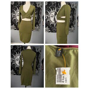 NWT Choies dress 2pc look wrap style top army green S
